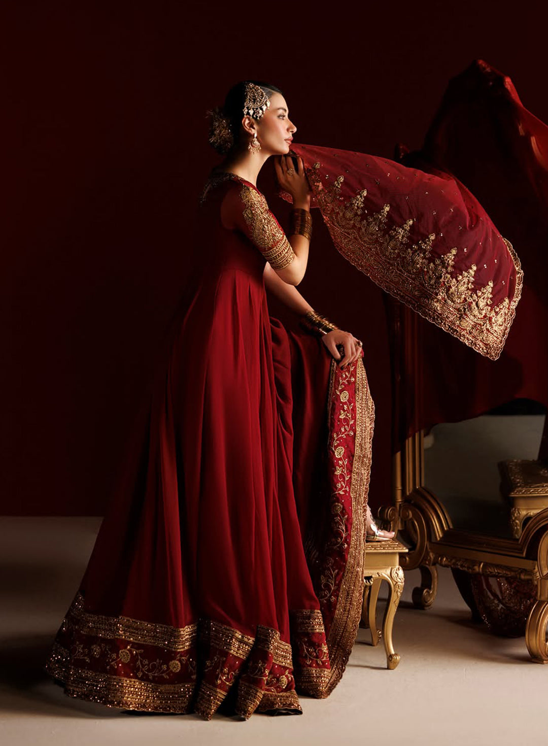 4 Piece Chiffon Embroidered Frock - Rani Noor