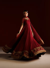 4 Piece Chiffon Embroidered Frock - Rani Noor
