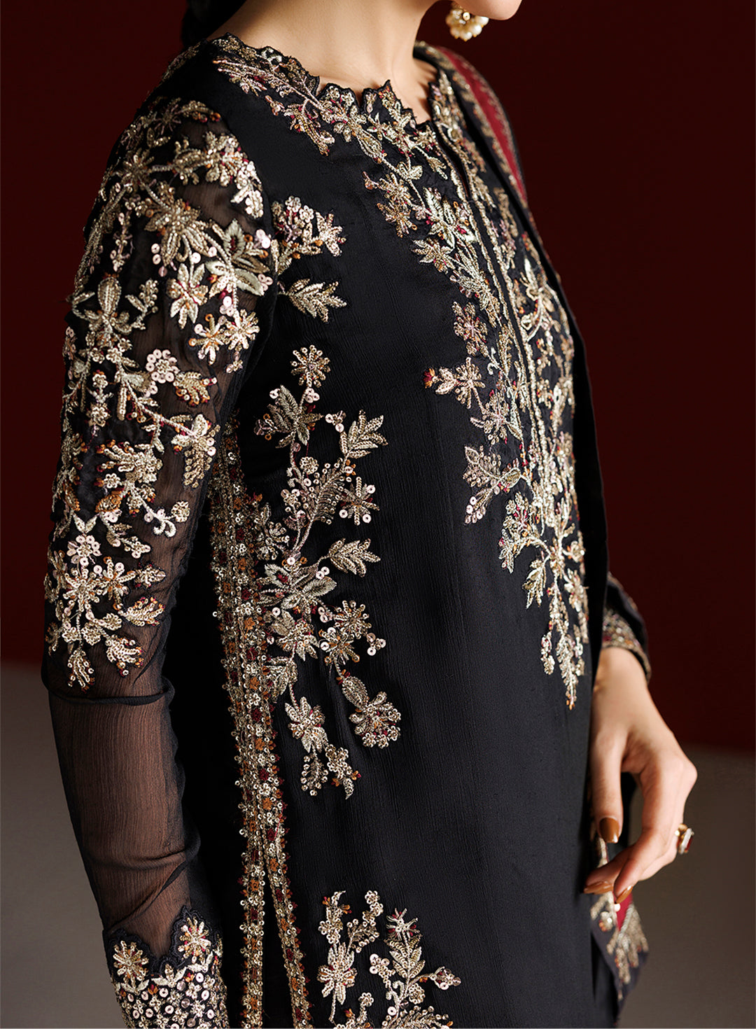 4 Piece Chiffon Embroidered Dress - Meher Noor