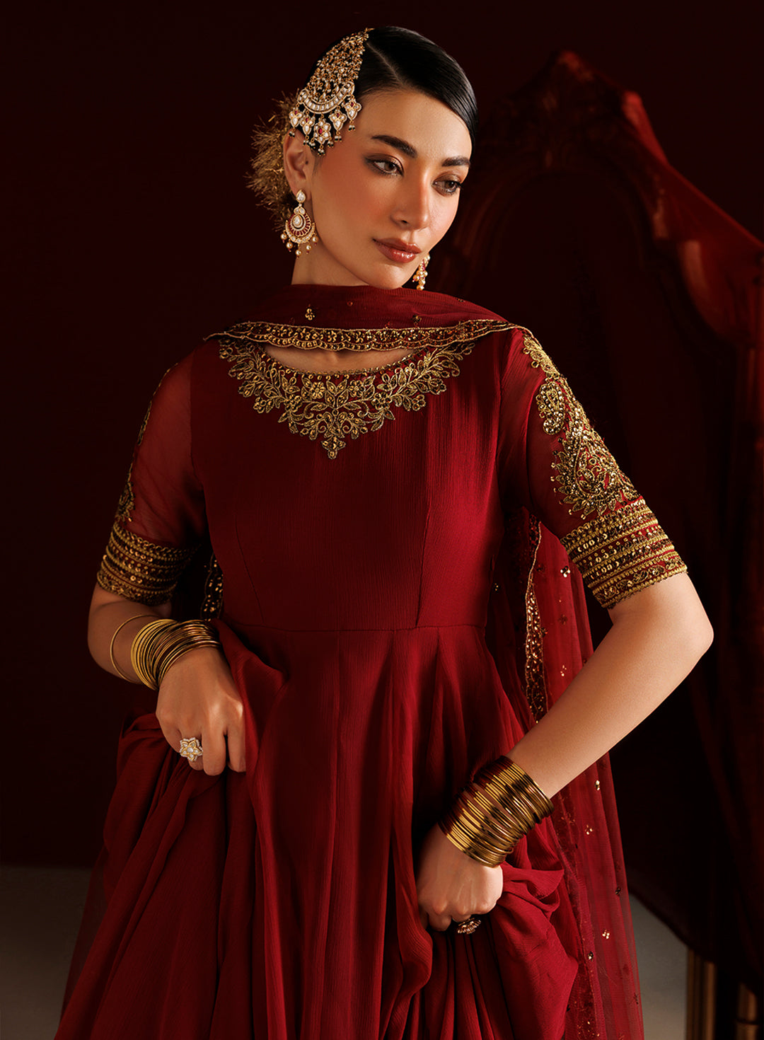 4 Piece Chiffon Embroidered Frock - Rani Noor