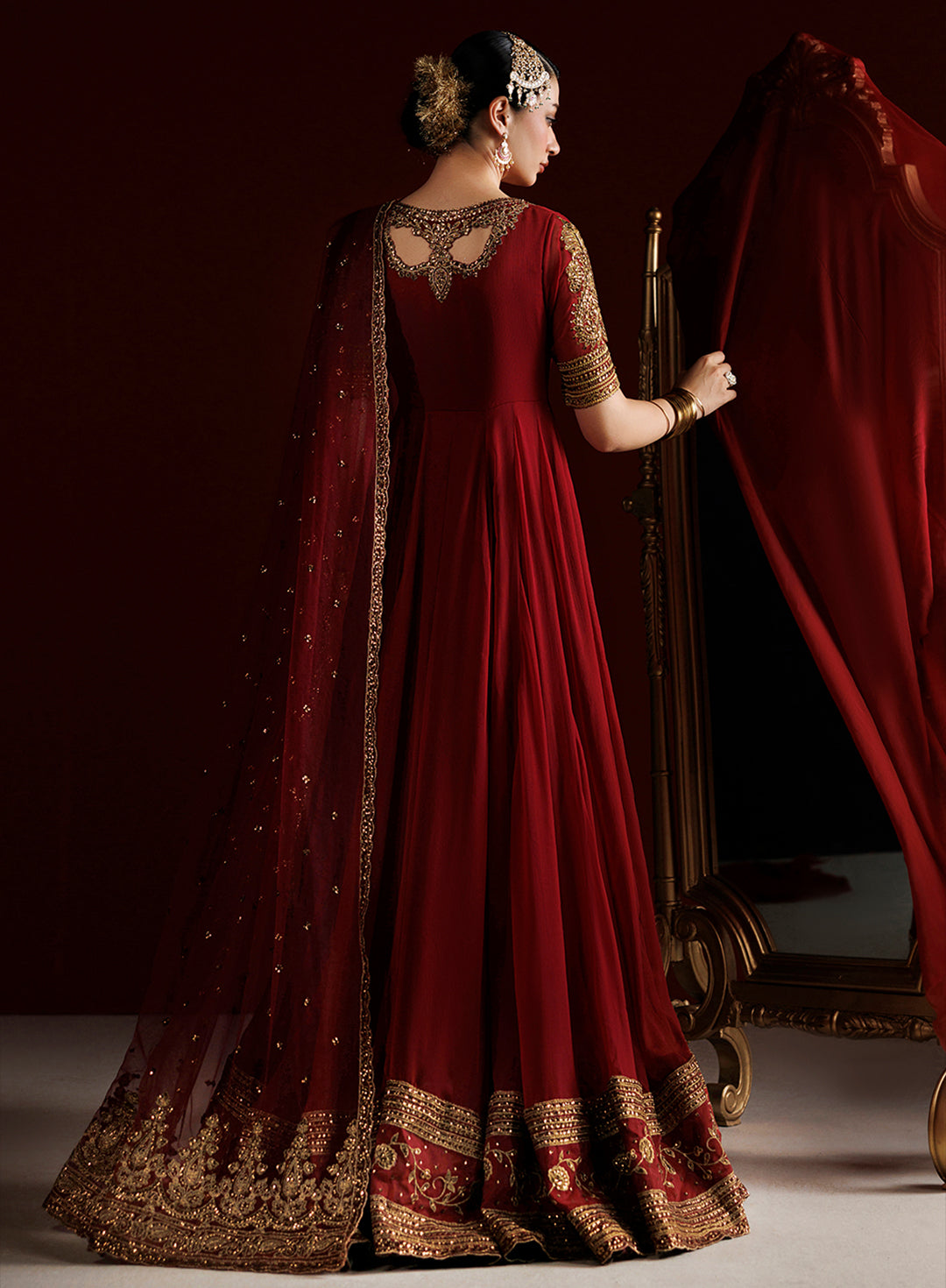 4 Piece Chiffon Embroidered Frock - Rani Noor