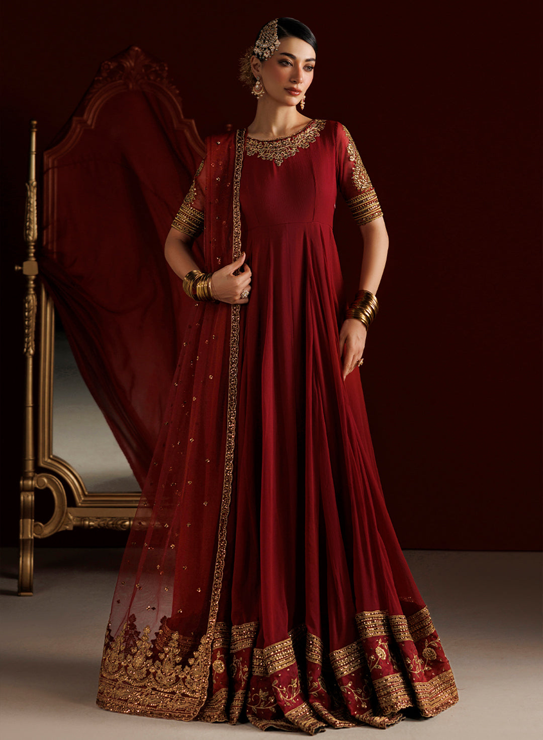 4 Piece Chiffon Embroidered Frock - Rani Noor