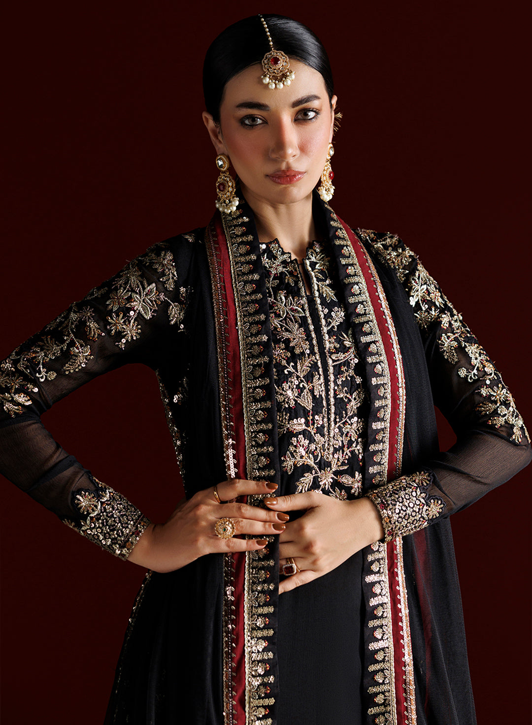 4 Piece Chiffon Embroidered Dress - Meher Noor