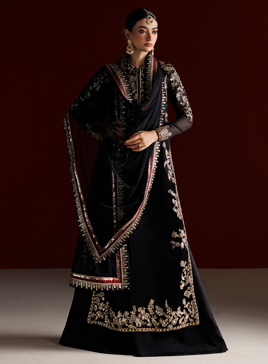 4 Piece Chiffon Embroidered Dress - Meher Noor